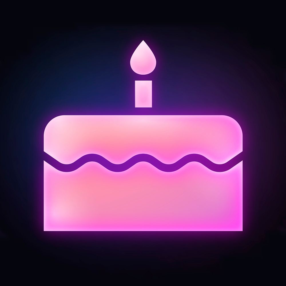 Birthday cake icon, neon glow design  psd