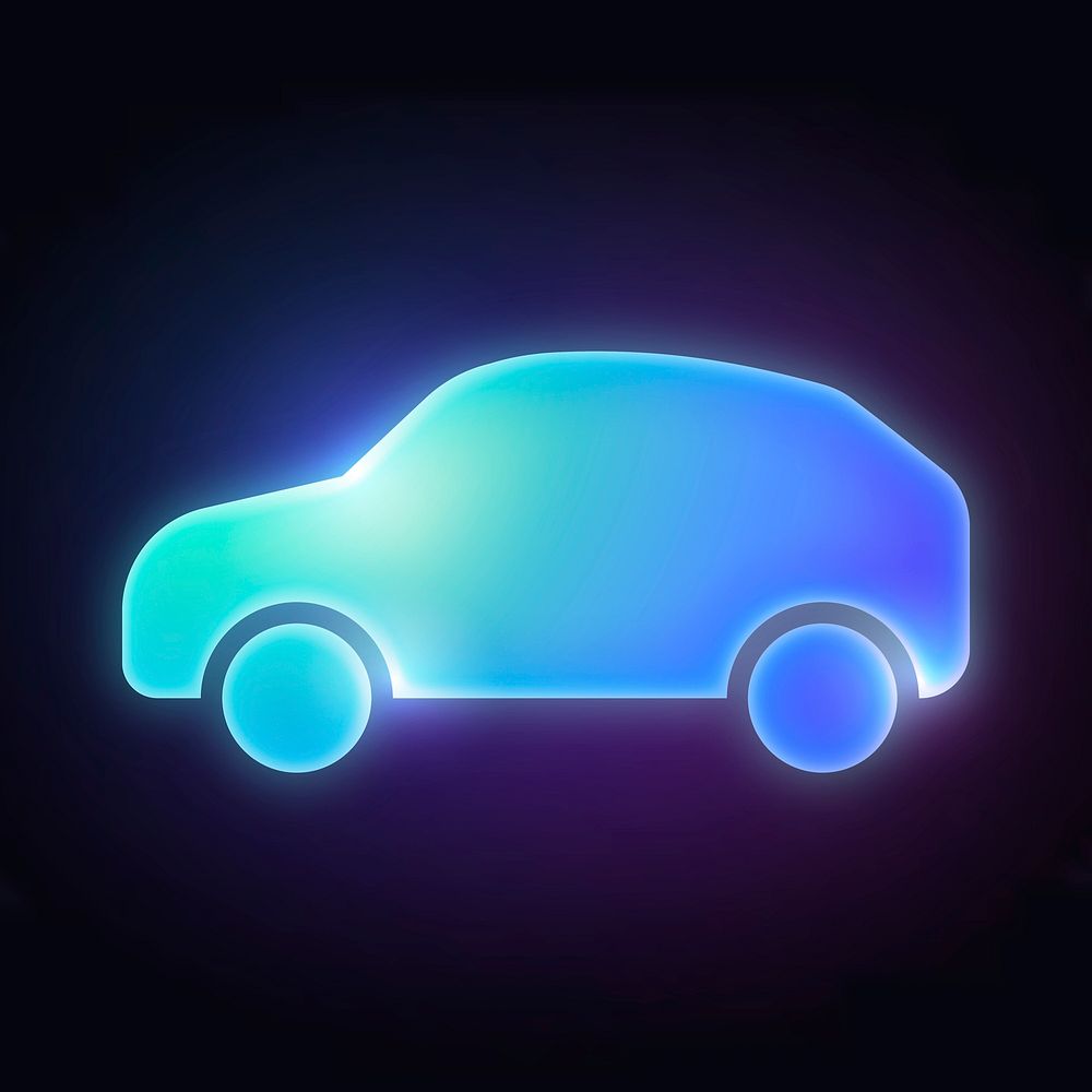 EV car icon, neon glow design vector