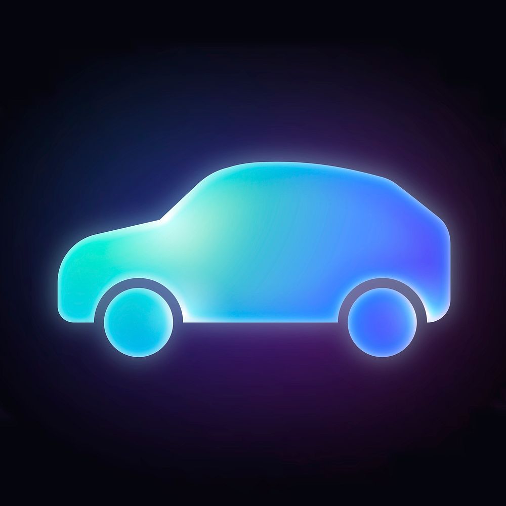 EV car icon, neon glow design  psd