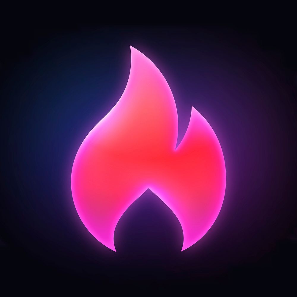 Flame icon, neon glow design  psd