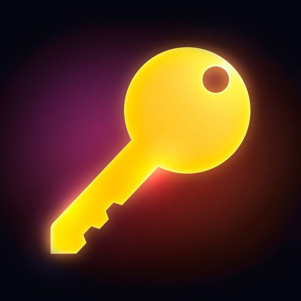 Key, safety icon, neon glow design vector