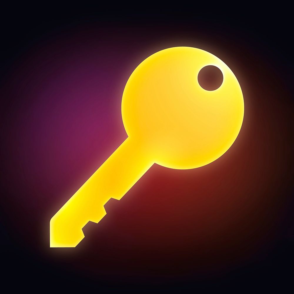 Key, safety icon, neon glow design  psd