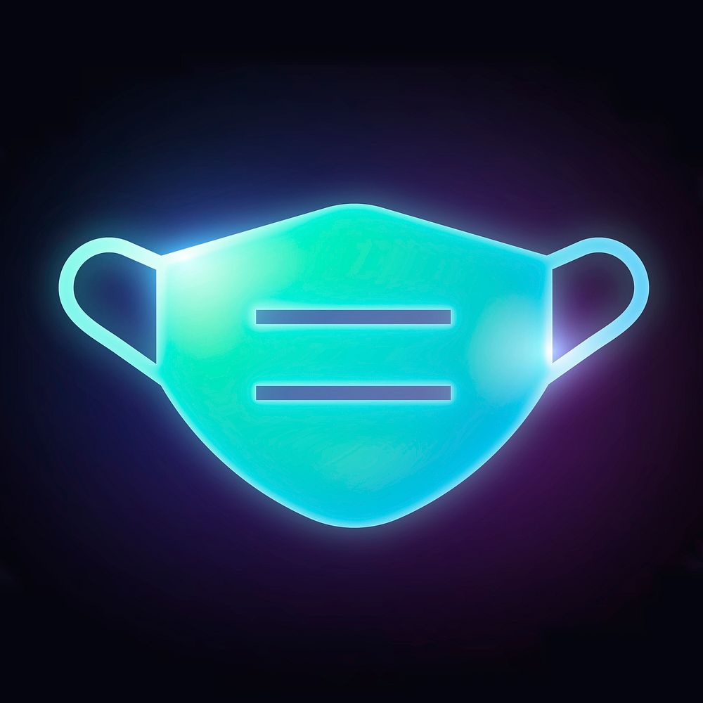 Face mask icon, neon glow design vector