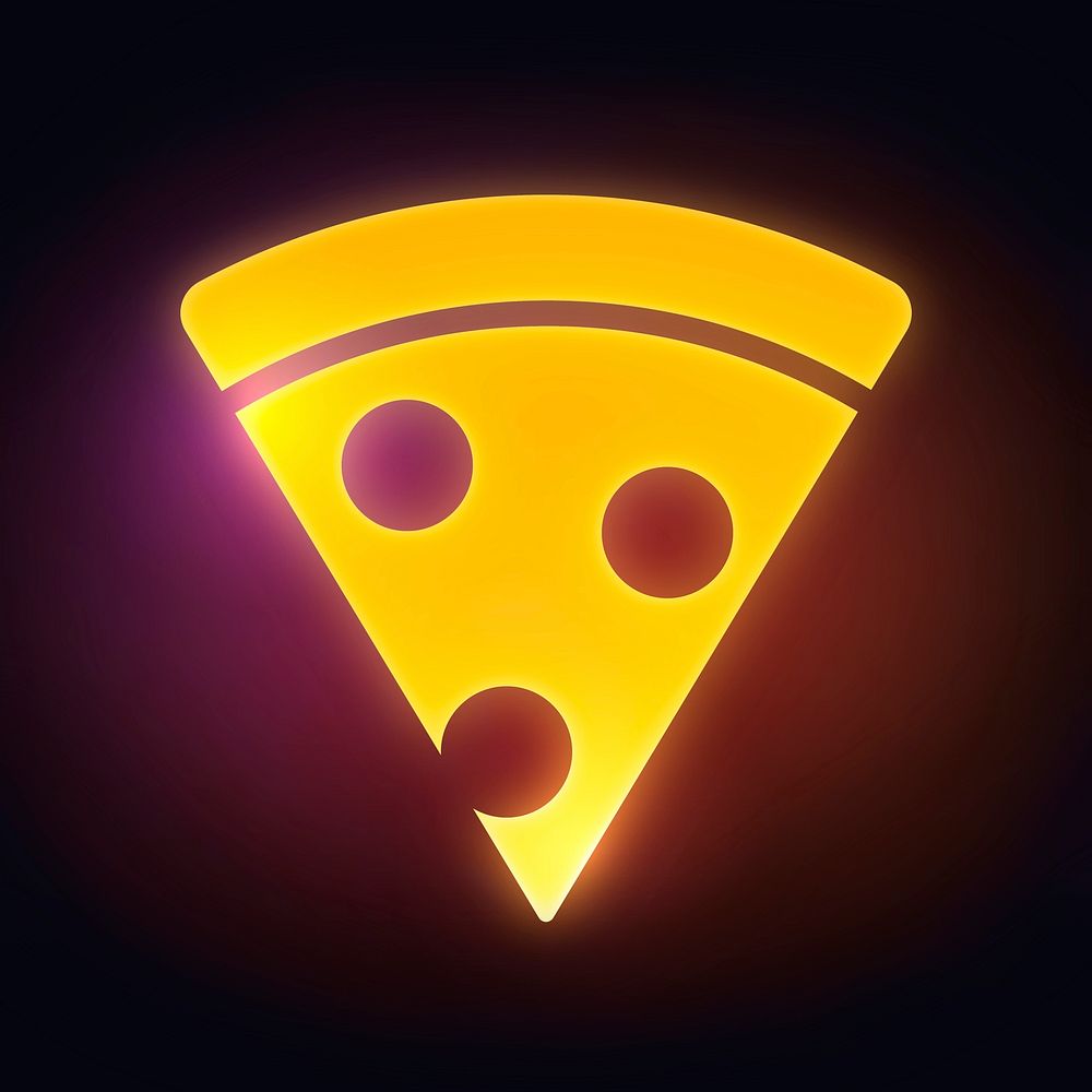 Pizza icon, neon glow design vector
