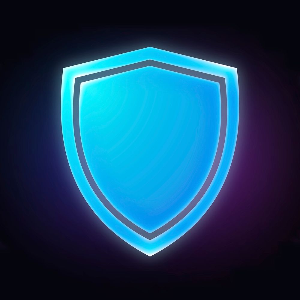 Shield, protection icon, neon glow design  psd