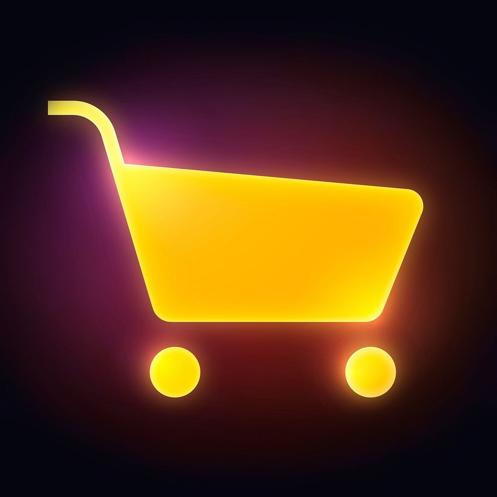 Shopping cart icon, neon glow design vector