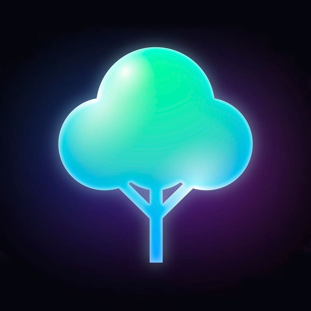 Tree, environment icon, neon glow design  psd