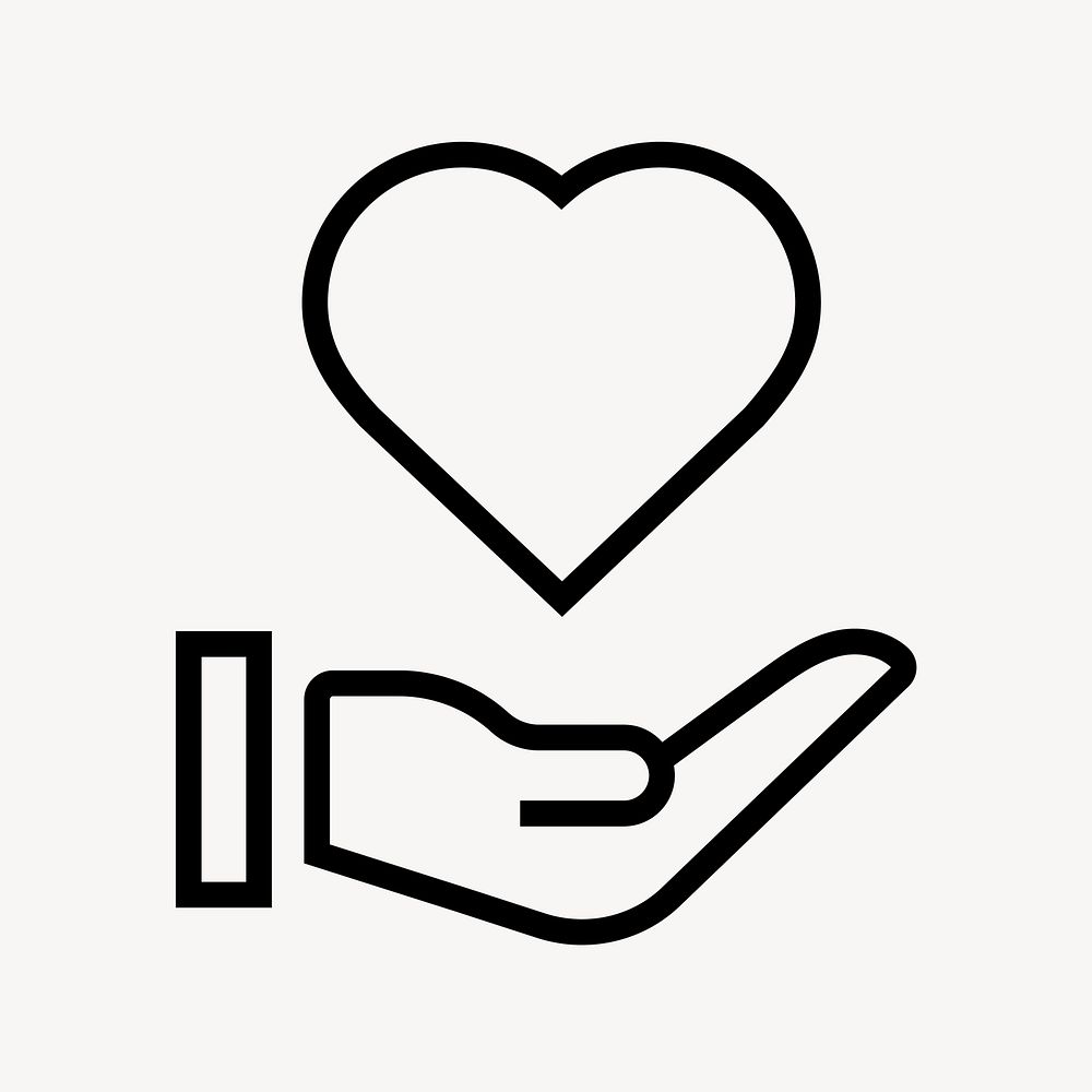 Hand presenting heart icon, line art illustration vector