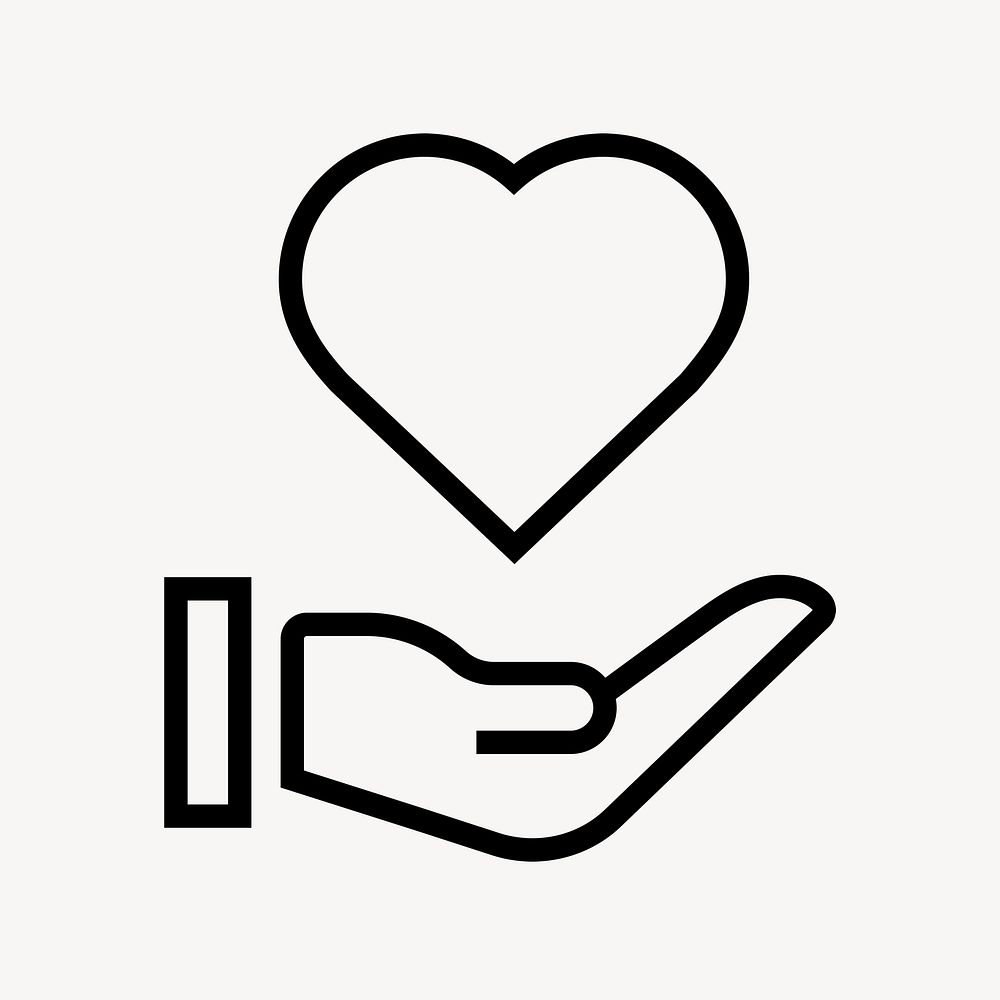 Hand presenting heart icon, line art illustration  psd