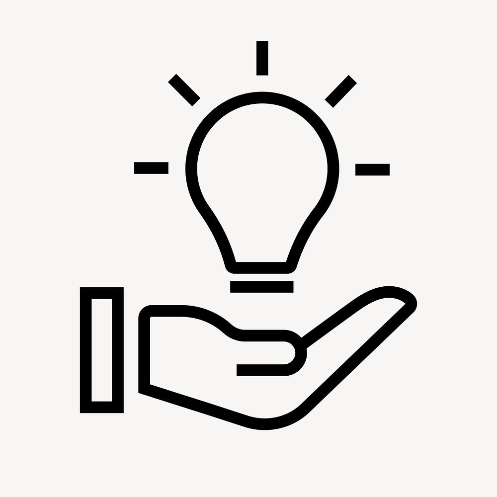 Light bulb hand icon, line art illustration