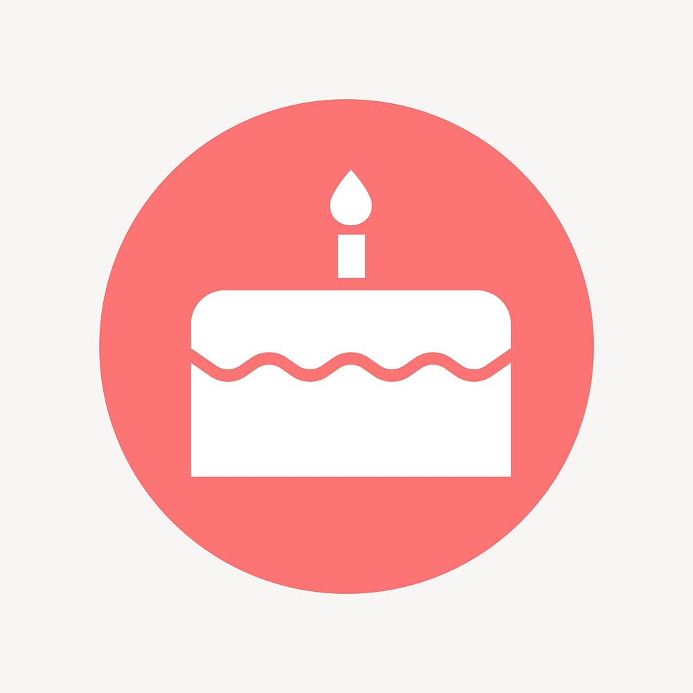 Birthday cake icon badge, flat circle design