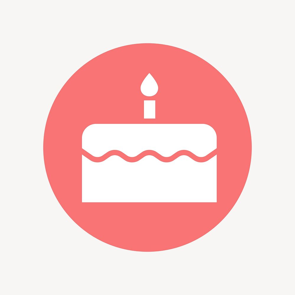 Birthday cake icon badge, flat circle design  psd