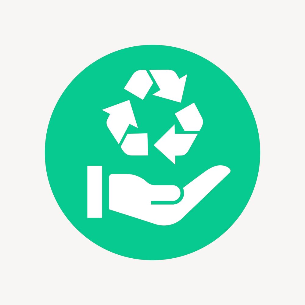 Recycle hand icon badge, flat circle design  psd