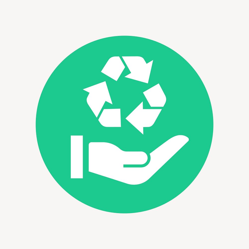Recycle hand icon badge, flat circle design vector
