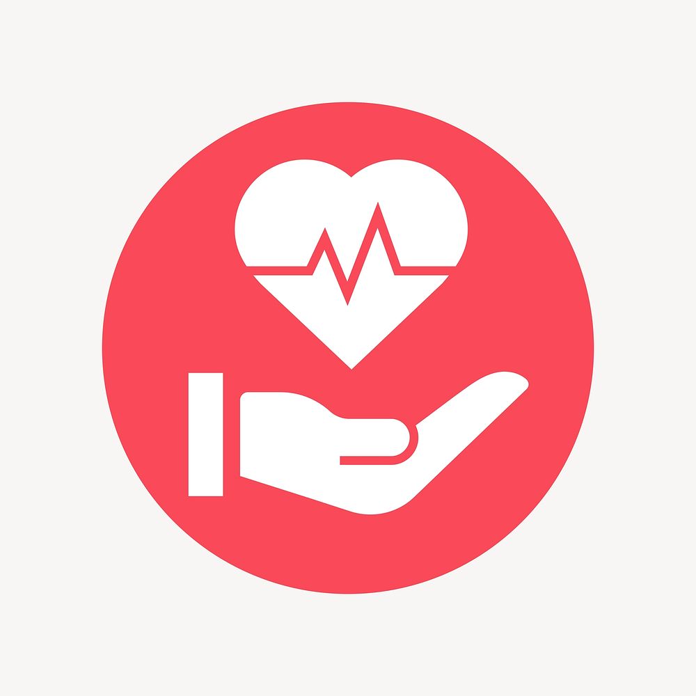 Heartbeat hand icon badge, flat circle design  psd