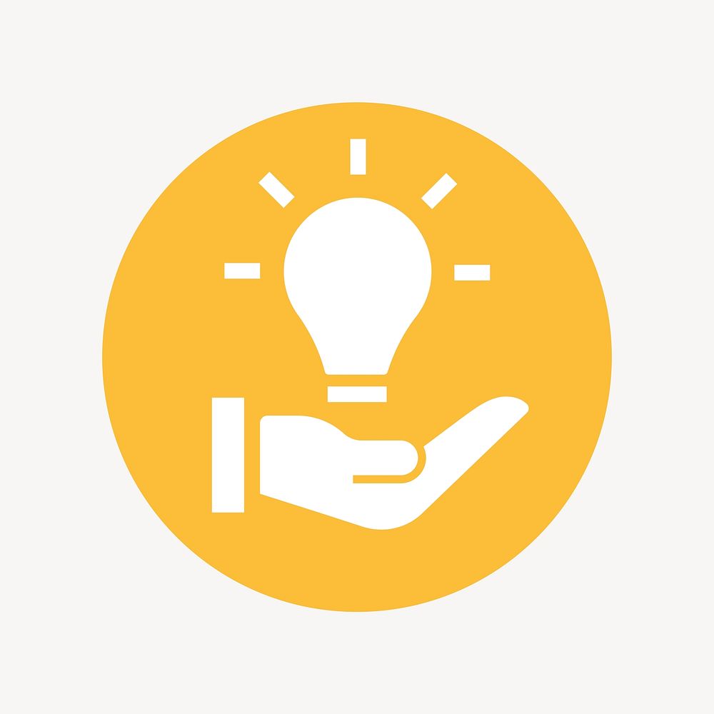Light bulb hand icon badge, flat circle design vector