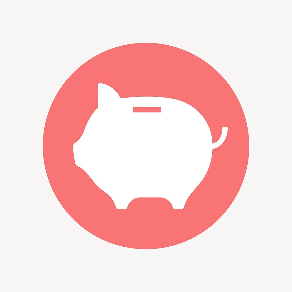 Piggy bank icon badge, flat circle design  psd