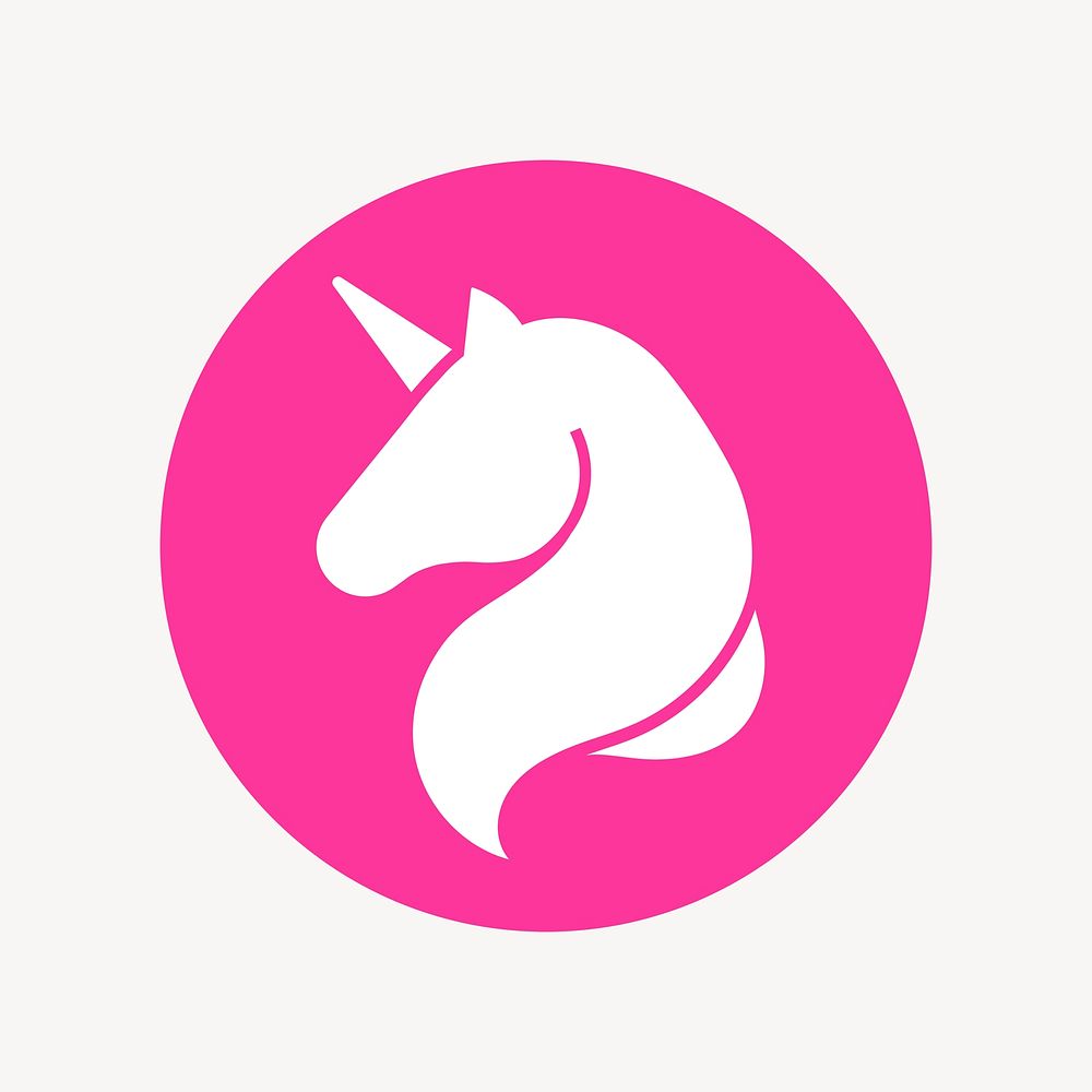 Unicorn icon badge, flat circle design  psd
