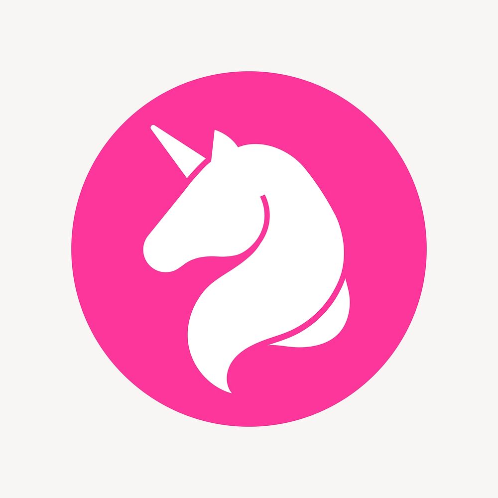 Unicorn icon badge, flat circle design vector