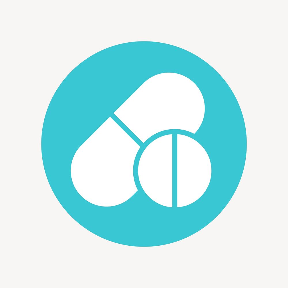 Medicine icon badge, flat circle design vector