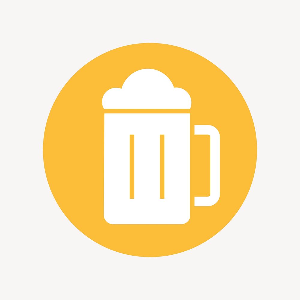 Beer glass icon badge, flat circle design vector