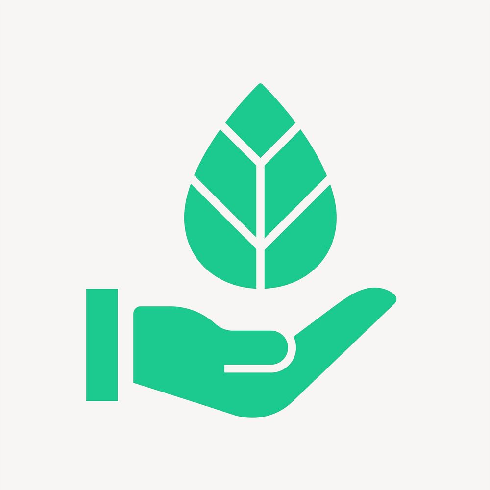 Hand presenting leaf icon, green flat design vector