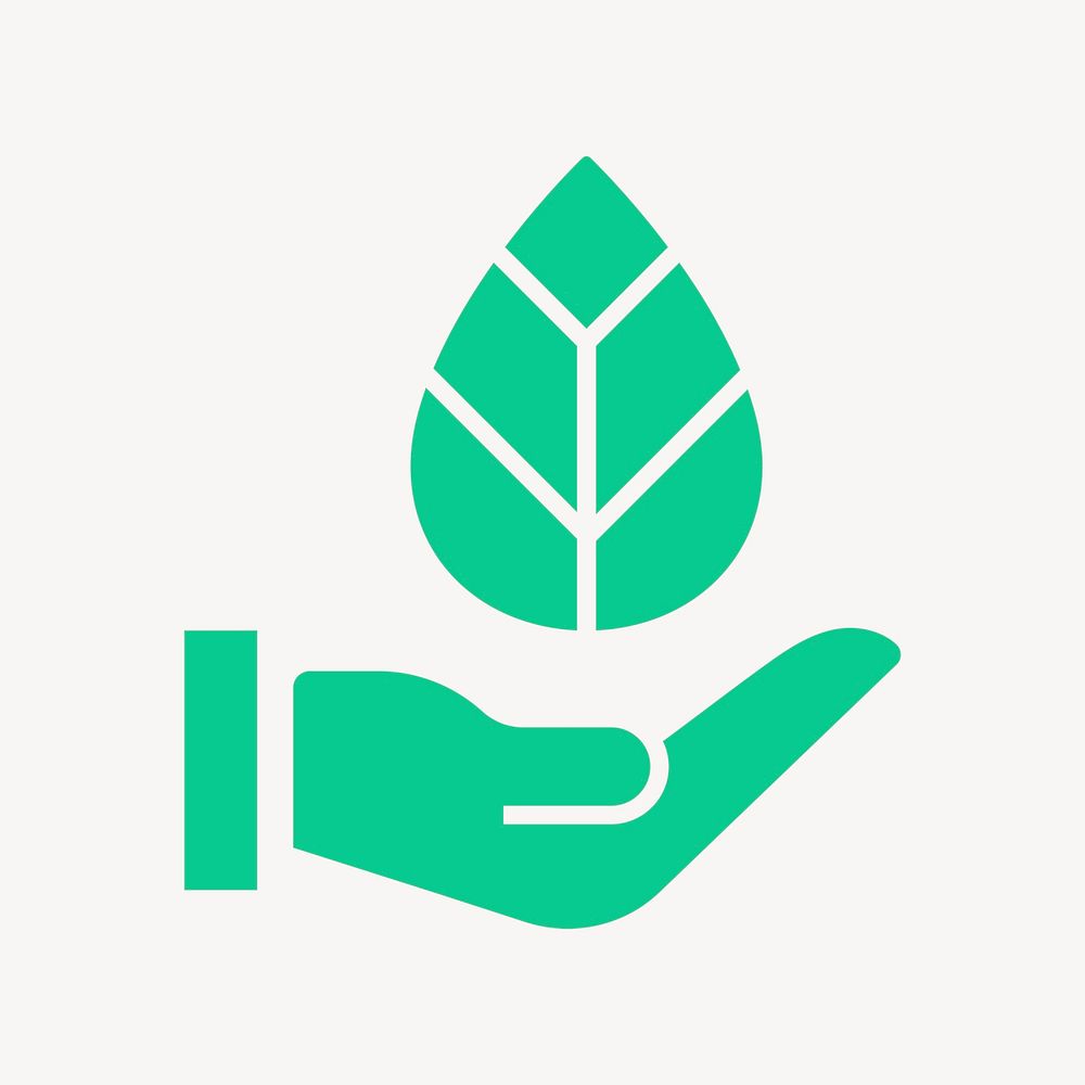Hand presenting leaf icon, green flat design  psd