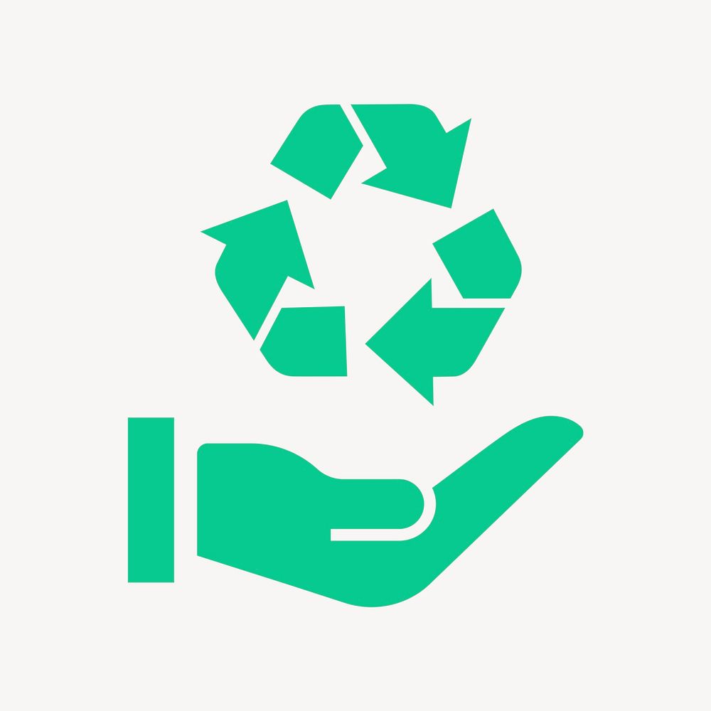 Recycle hand icon, green flat design  psd
