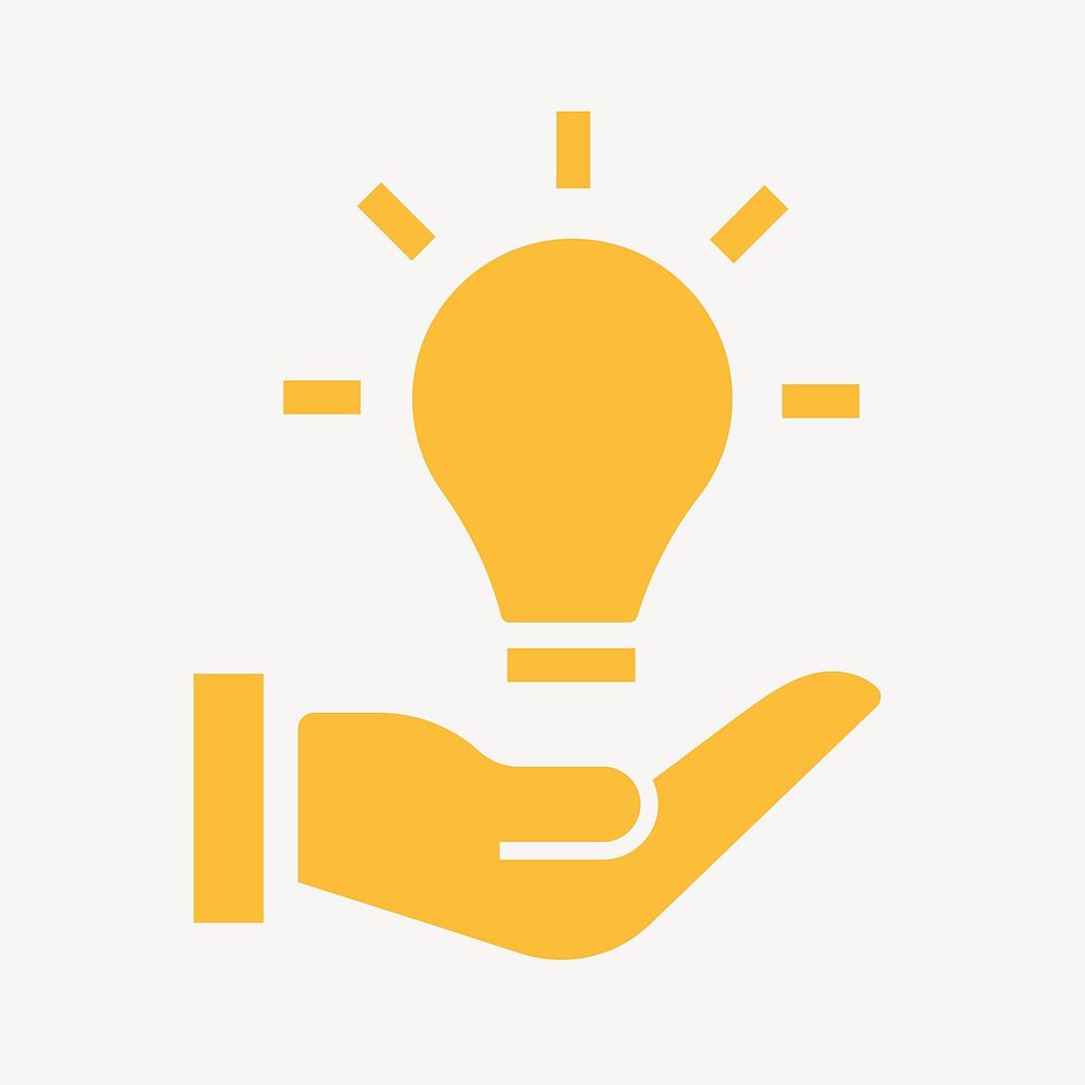 Light bulb hand icon, yellow flat design