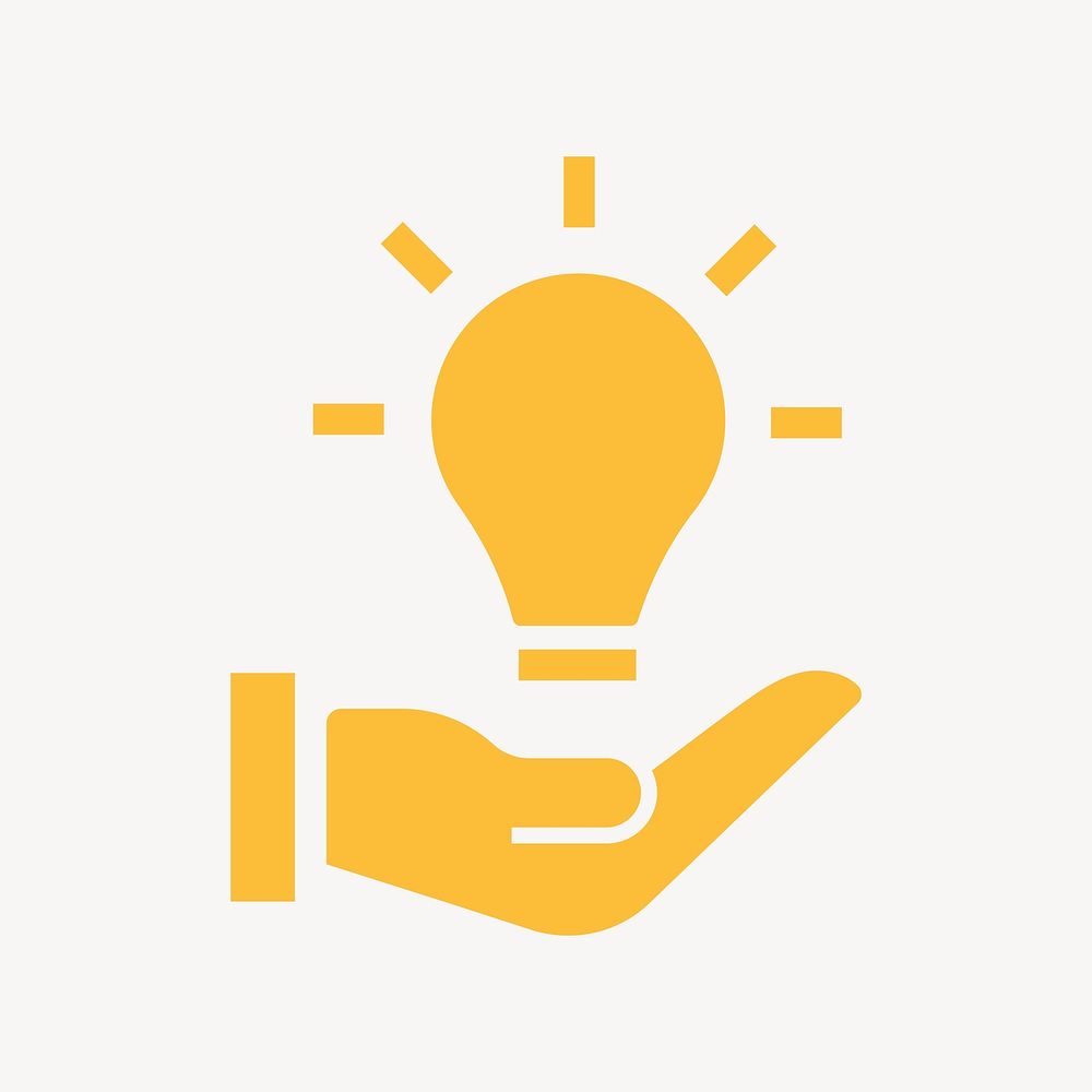 Light bulb hand icon, yellow flat design  psd