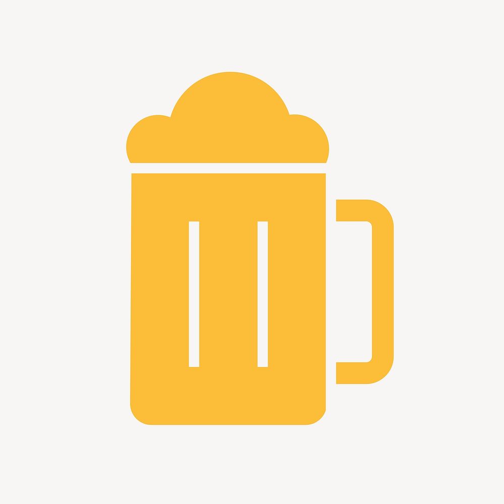 Beer glass icon, yellow flat design vector