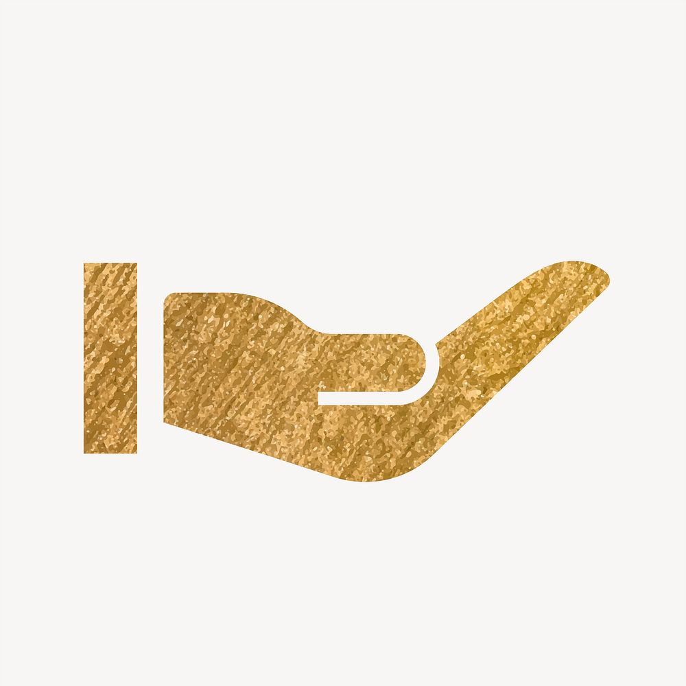 Cupping hand gold icon, glittery design vector
