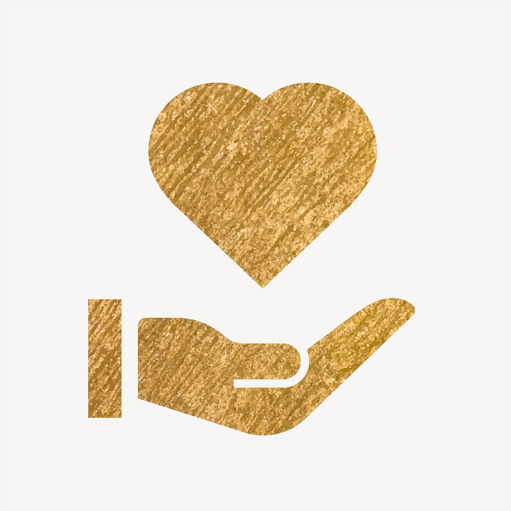 Hand presenting heart gold icon, glittery design vector