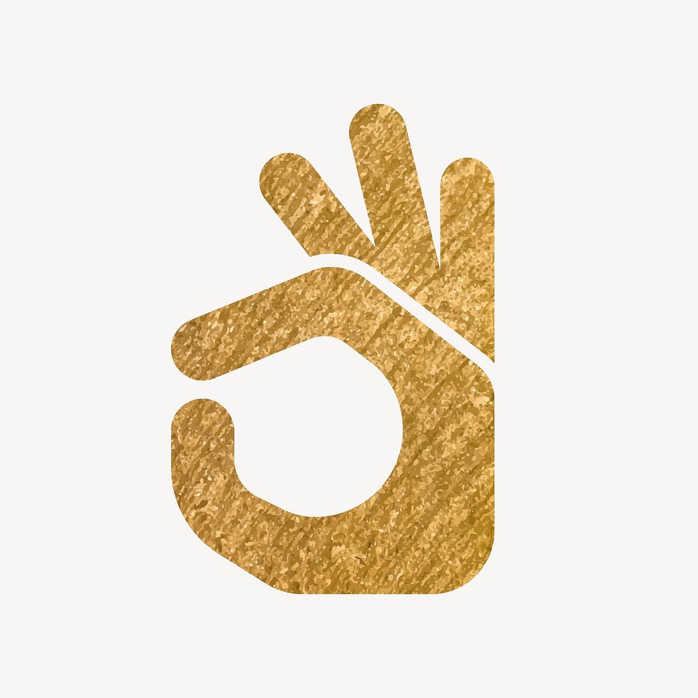 Okay hand gold icon, glittery design vector