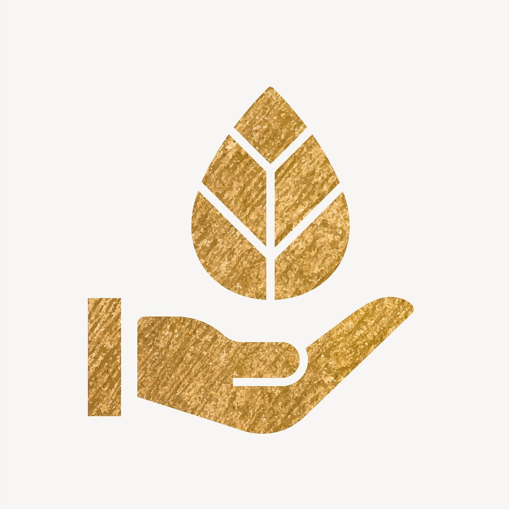 Hand presenting leaf gold icon, glittery design vector