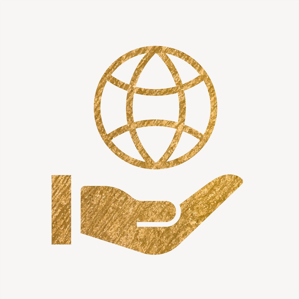 Hand presenting globe gold icon, glittery design vector