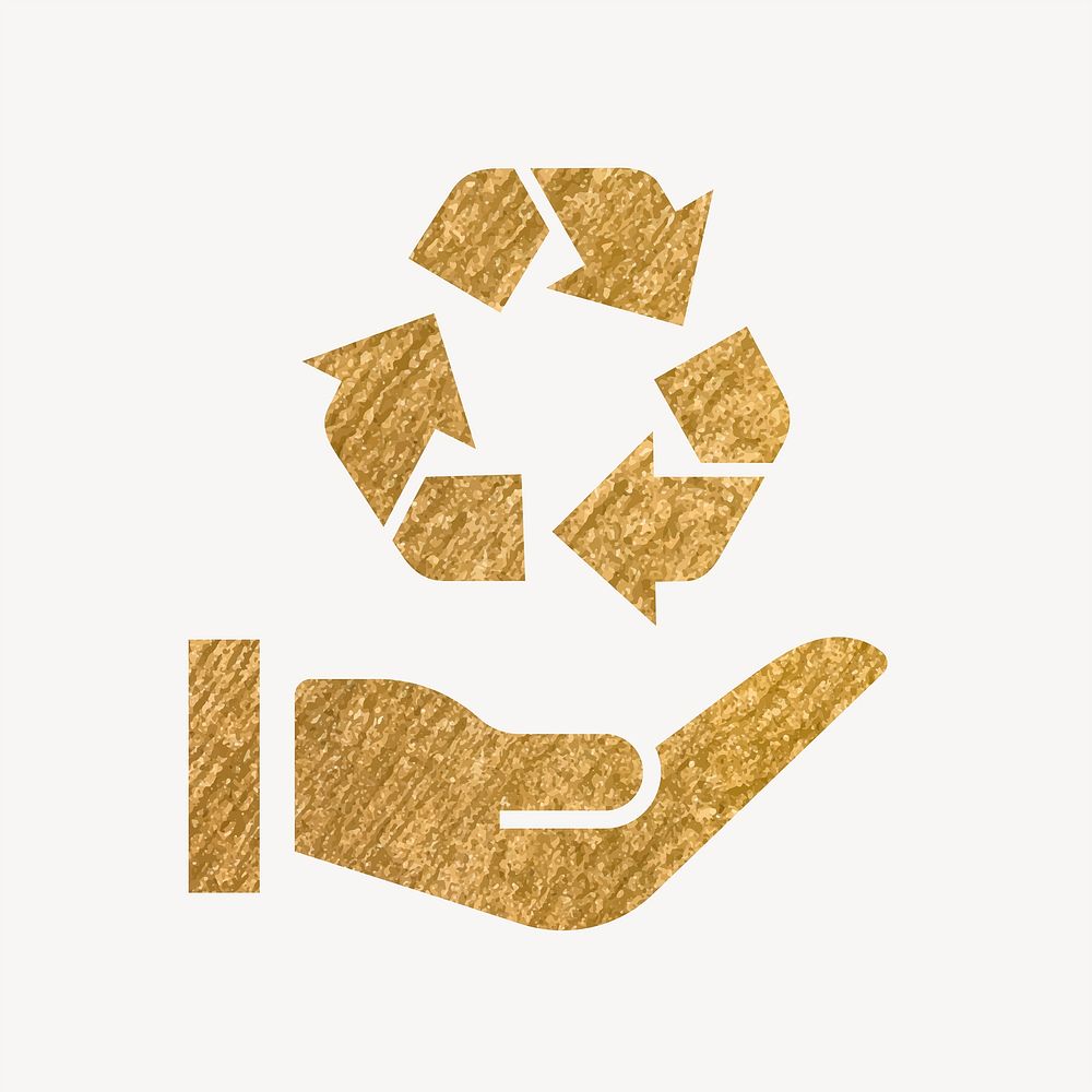 Recycle hand gold icon, glittery design vector