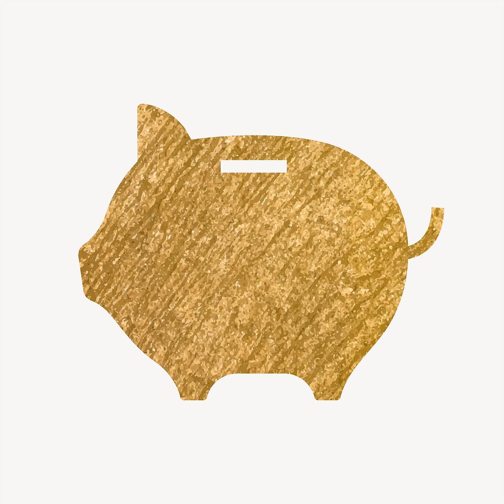 Piggy bank gold icon, glittery design vector