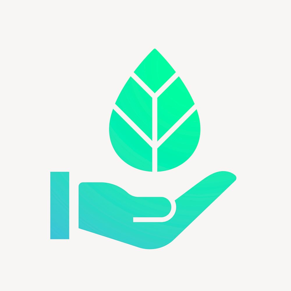 Hand presenting leaf icon, gradient design vector