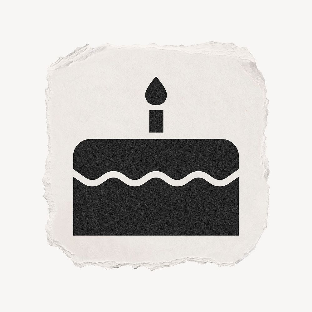 Birthday cake icon, ripped paper design