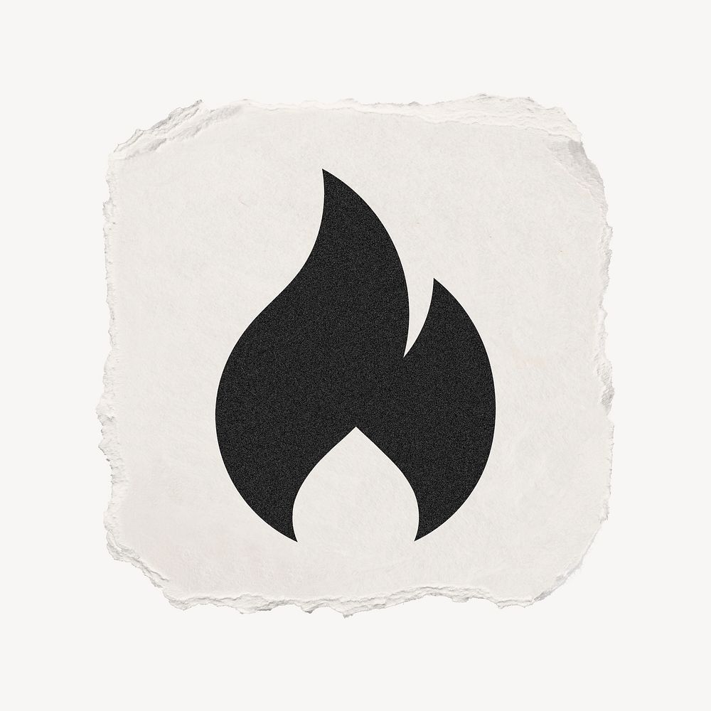 Flame icon, ripped paper design  psd