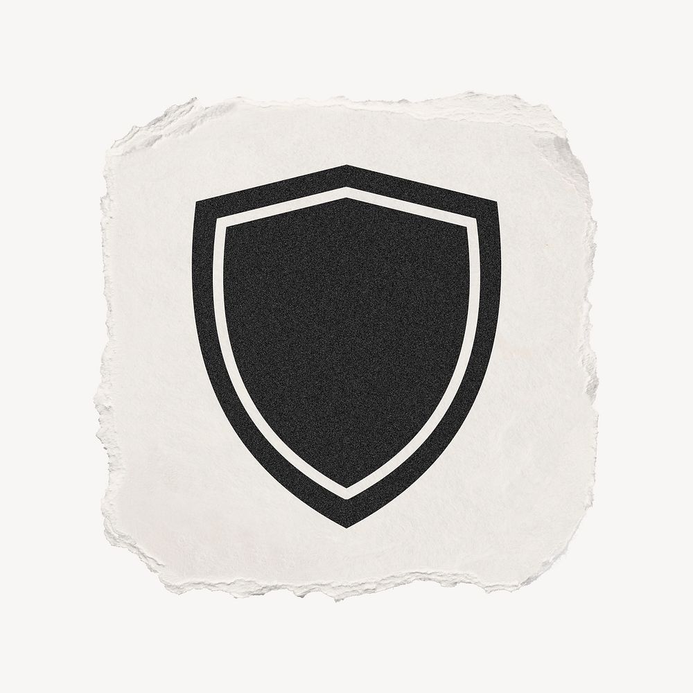 Shield, protection icon, ripped paper design  psd
