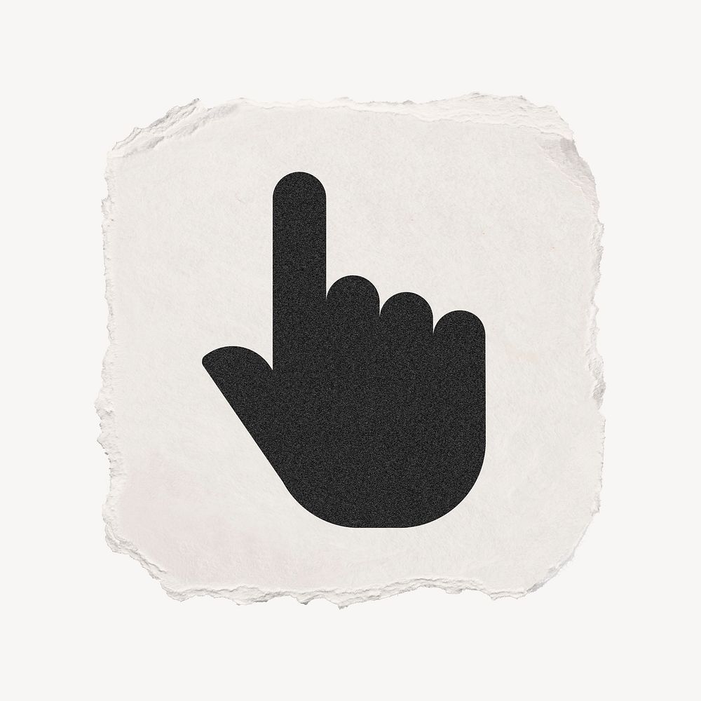 Pointing hand icon, ripped paper design