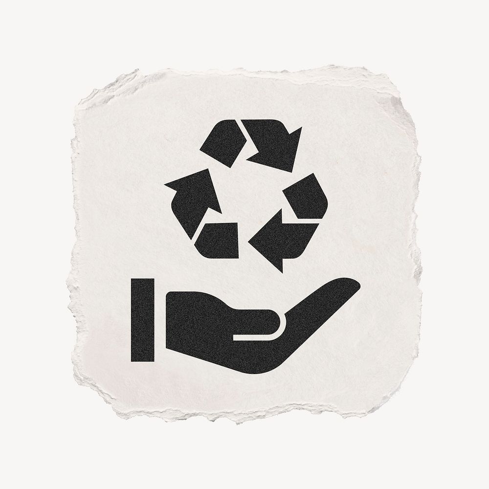 Recycle hand icon, ripped paper design