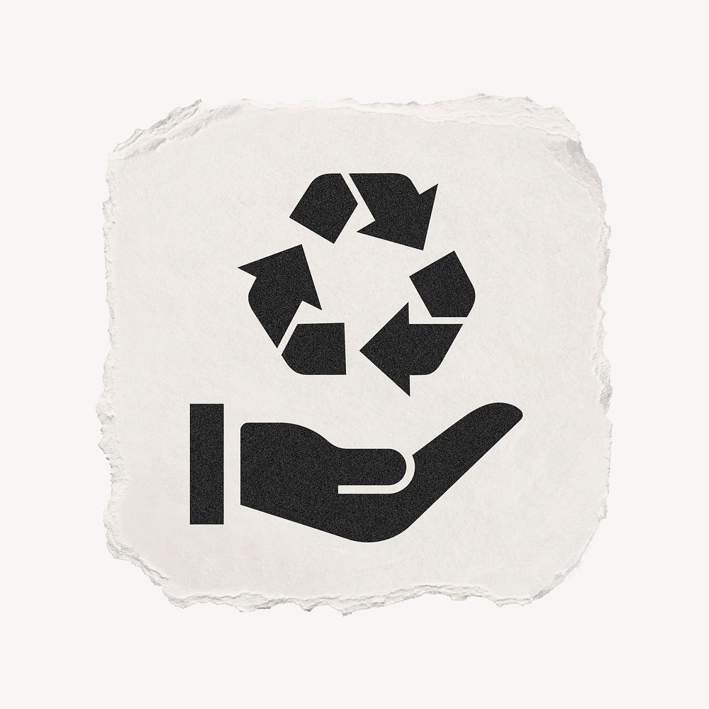 Recycle hand icon, ripped paper design  psd