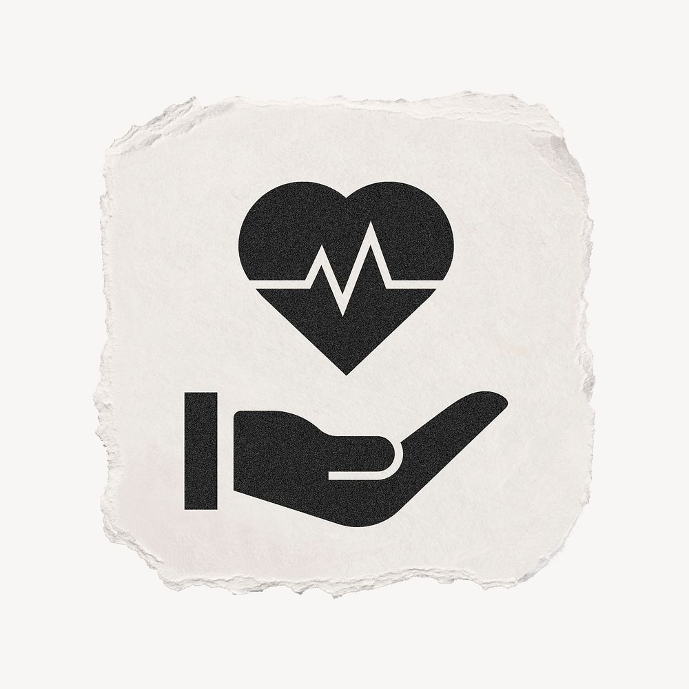 Heartbeat hand icon, ripped paper design