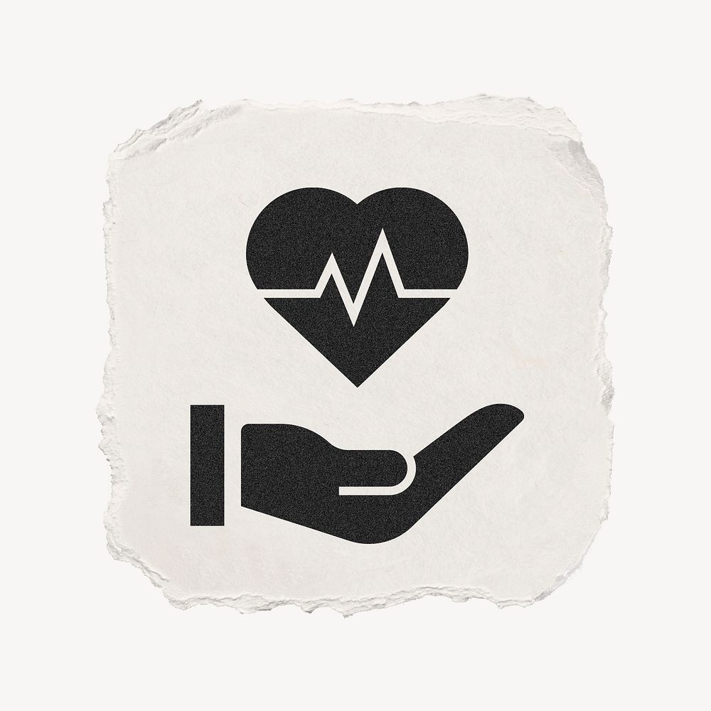 Heartbeat hand icon, ripped paper design  psd