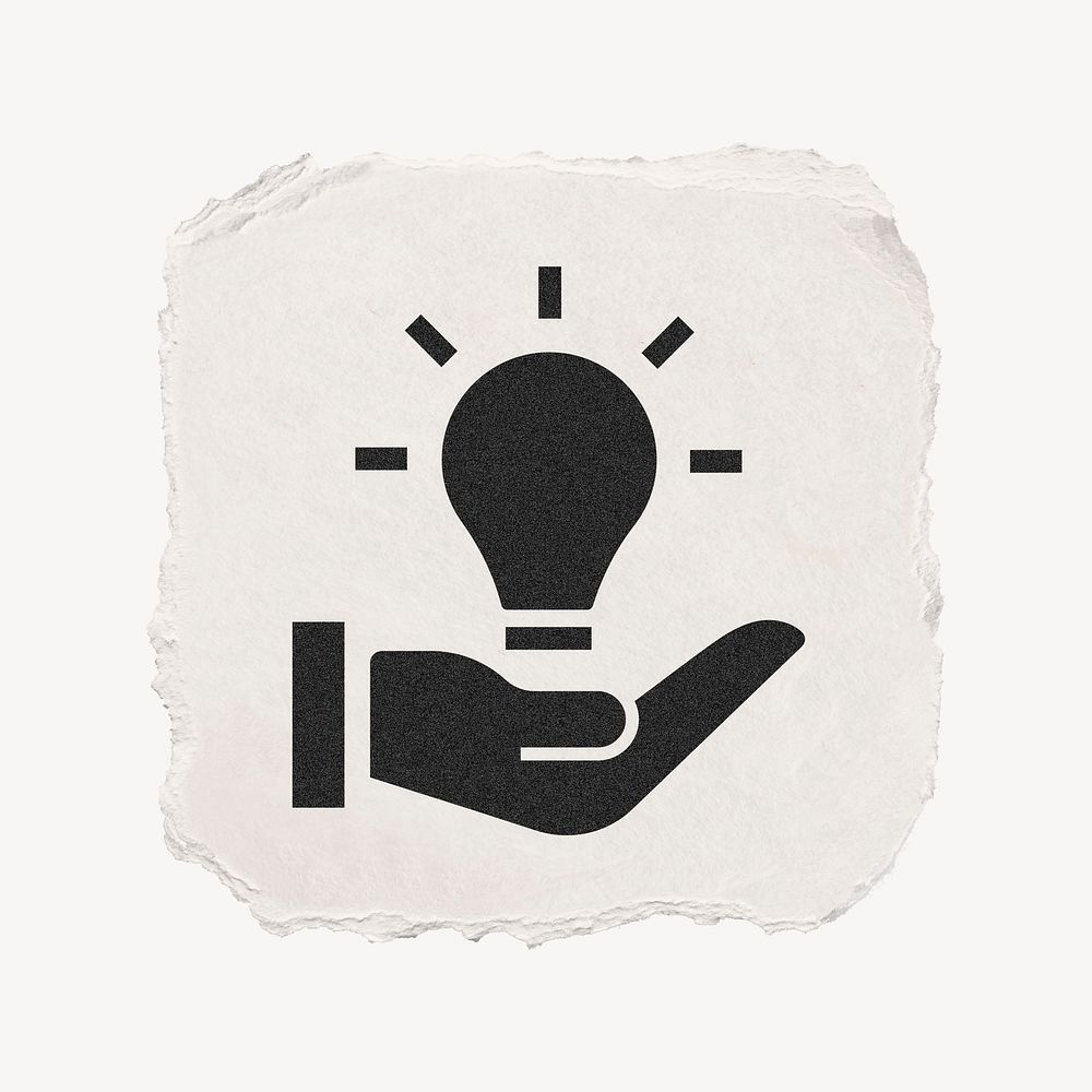 Light bulb hand icon, ripped paper design