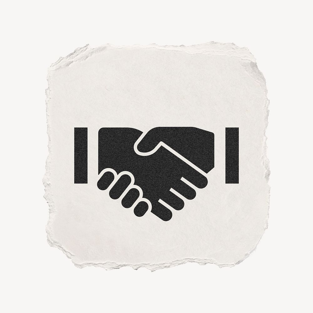 Business handshake icon, ripped paper design  psd