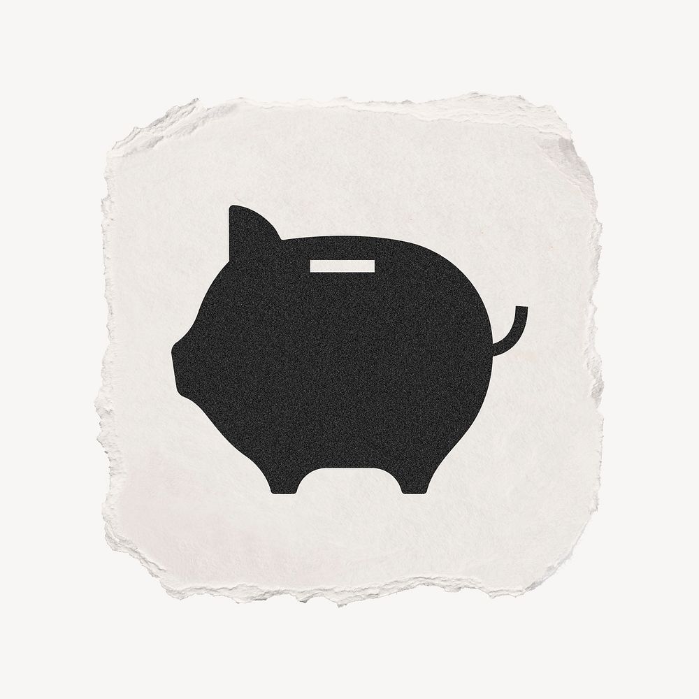 Piggy bank icon, ripped paper design